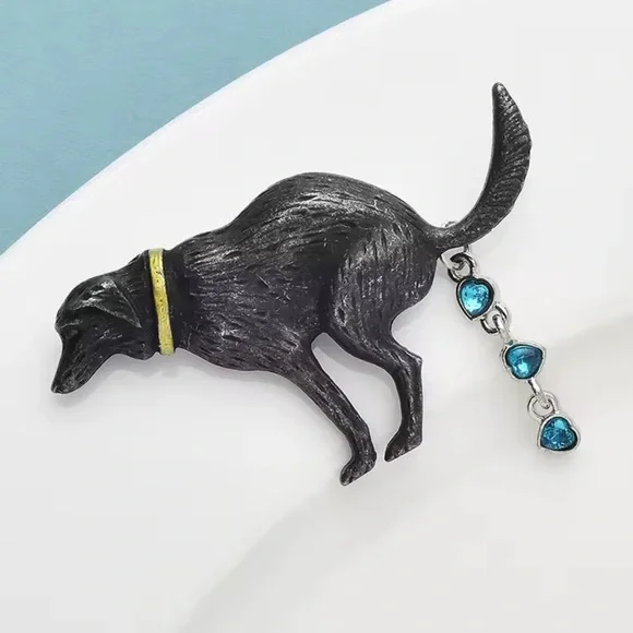 Pooping Dog Crystal Brooch - Picture 6 of 8